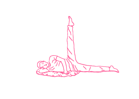 Дыхание лежа на боку с поднятой ногой (3 мин). Упражнение Кундалини Йоги картинка
