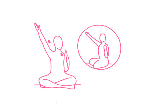 Поочередное вытягивание рук под углом 60 градусов — упражнение Кундалини Йоги картинка